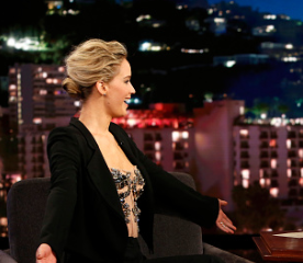 Jennifer Lawrence wearing an amazing suit on the Jimmy Kimmel Show