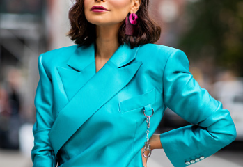 Electric blue suit worn by Moroccan fashion designer